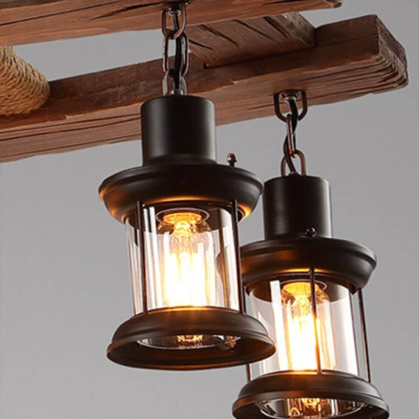 Retro Wooden 6-Light Lantern Chandeliers - Image 5