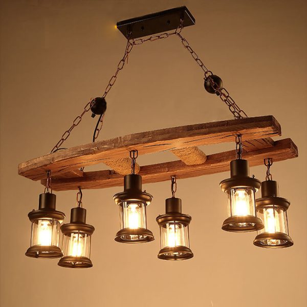 Retro Wooden 6-Light Lantern Chandeliers - Image 7