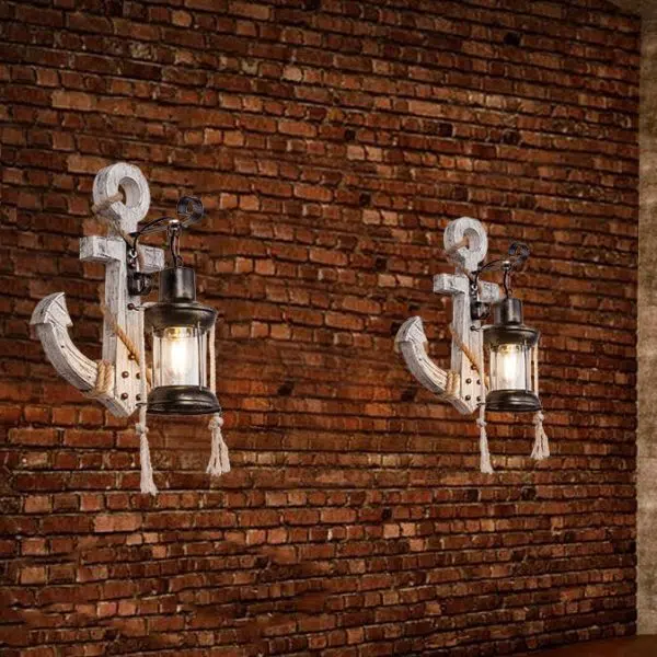 Industrial Vintage Boat Anchor Solid Wooden 1-Light Wall Sconce Lamp - Image 5