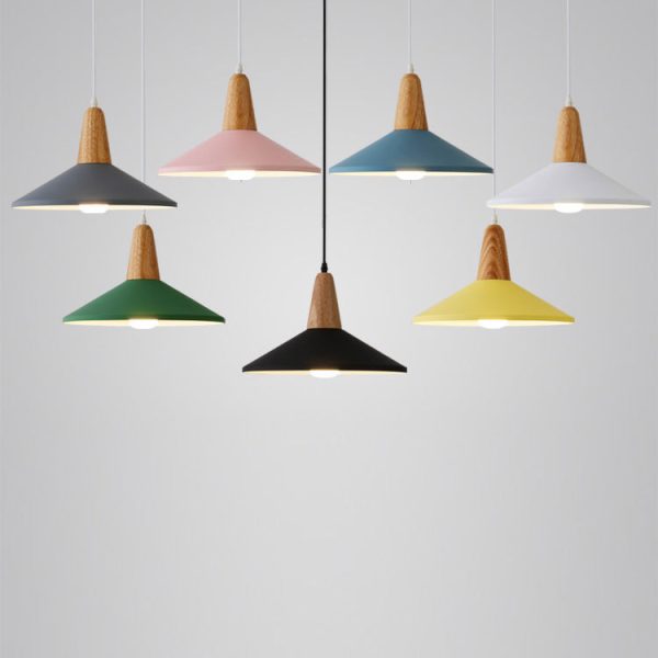 Nordic Minimalist Macaron Solid Color Aluminum Wood 1-Light Pendant Light - Image 12