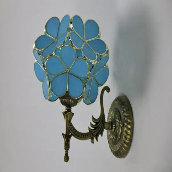 European Vintage Tiffany Flower Shaped Glass Metal 1-Light Wall Sconce Lamp - Image 11