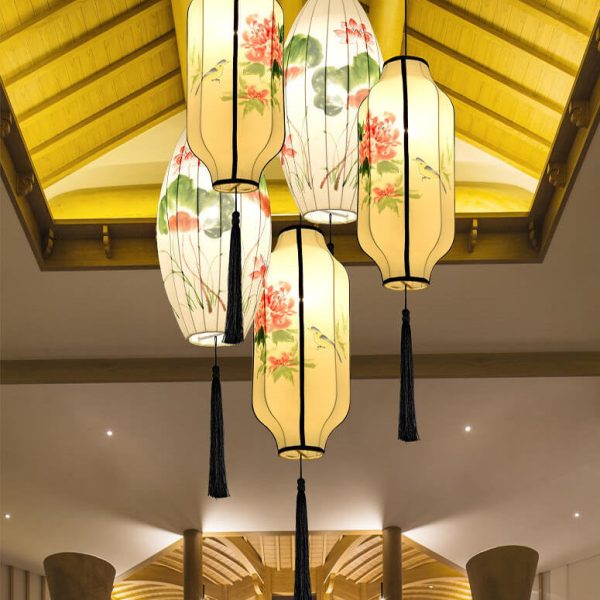 Oriental Antique Handmade Oval Lantern Fabric 1-Light Pendant Light - Image 28