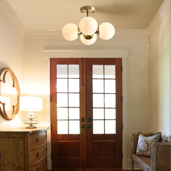 Modern Light Luxury Brass Glass Orb 4-Light Semi-Flush Mount Ceiling Light - Image 13