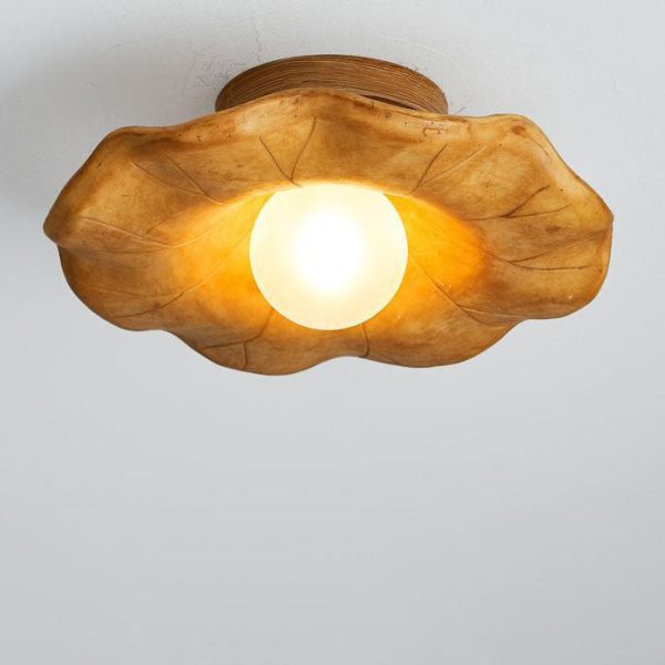 Japanese Wabi-sabi Lotus Leaf Resin 1-Light Semi-Flush Mount Ceiling Light - Image 16