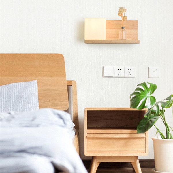 Japanese Minimalist Wood Square Glass 1-Light Wall Sconce Lamp - Image 2