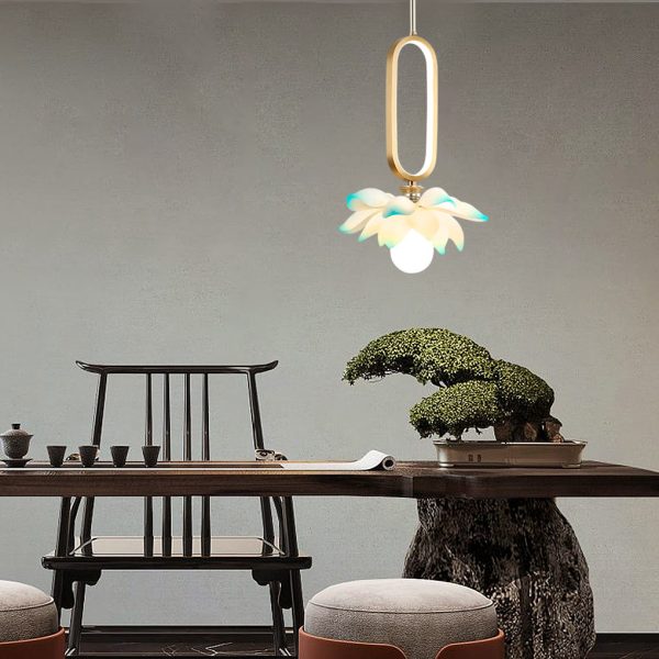 Creative Lotus Flowers Luminous Copper Oval Ring LED Modern Pendant Lights - Image 9