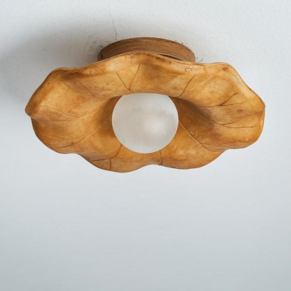 Japanese Wabi-sabi Lotus Leaf Resin 1-Light Semi-Flush Mount Ceiling Light - Image 17