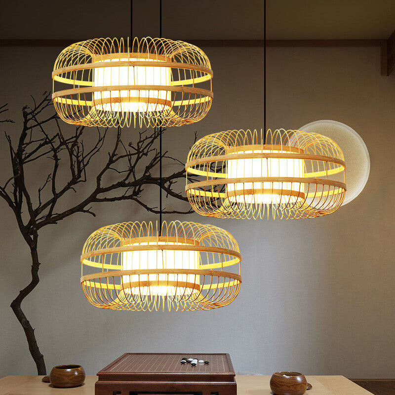 21606645833-1371833182.jpg Japanese Element Bamboo Drum 1-Light Pendant Light - Image 1