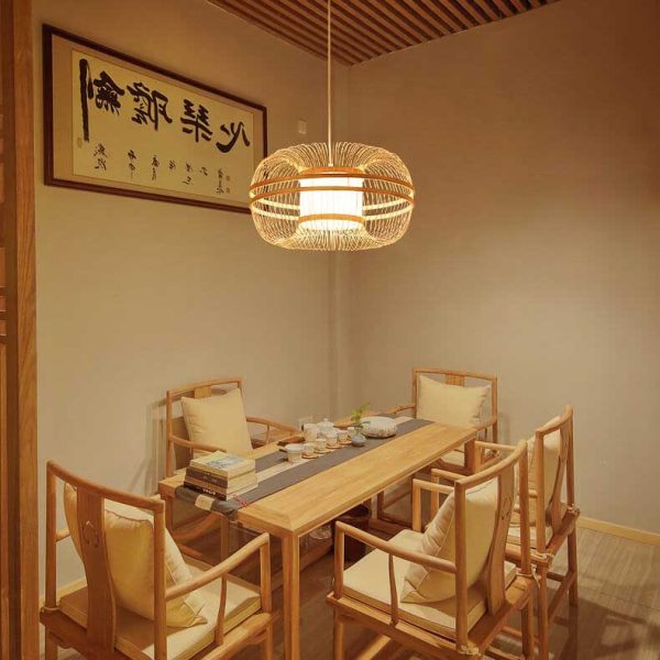 Japanese Element Bamboo Drum 1-Light Pendant Light - Image 11