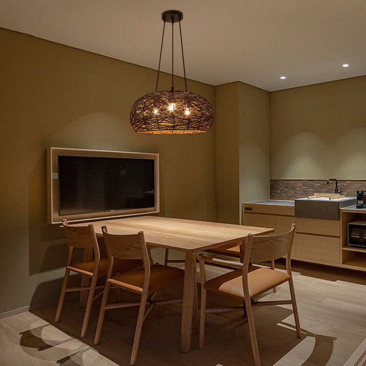 21809262007-1126249742.jpg Modern Rattan Weaving 3-Light Dome Pendant Light - Image 1