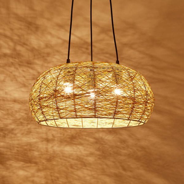 Modern Rattan Weaving  3-Light Dome Pendant Light - Image 3