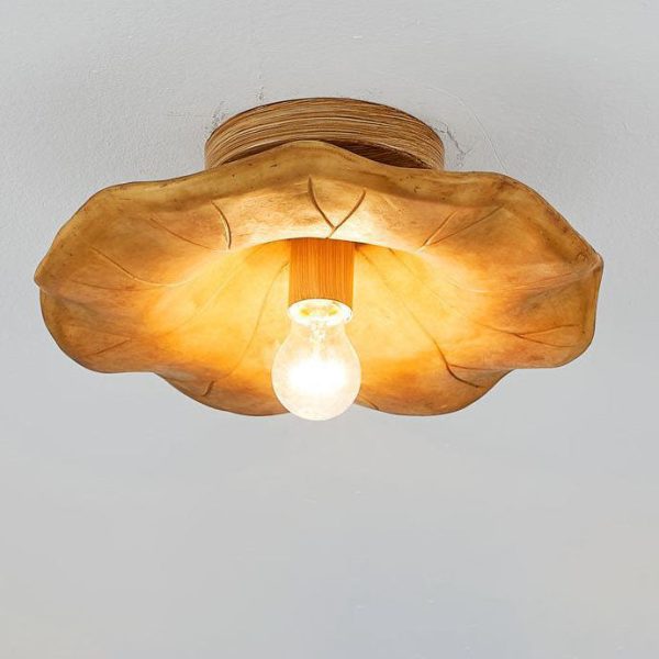 Japanese Wabi-sabi Lotus Leaf Resin 1-Light Semi-Flush Mount Ceiling Light - Image 18