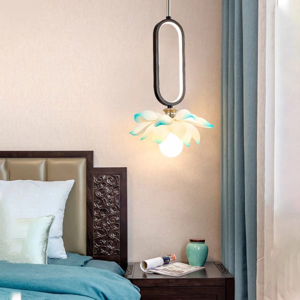 Creative Lotus Flowers Luminous Copper Oval Ring LED Modern Pendant Lights - Image 12