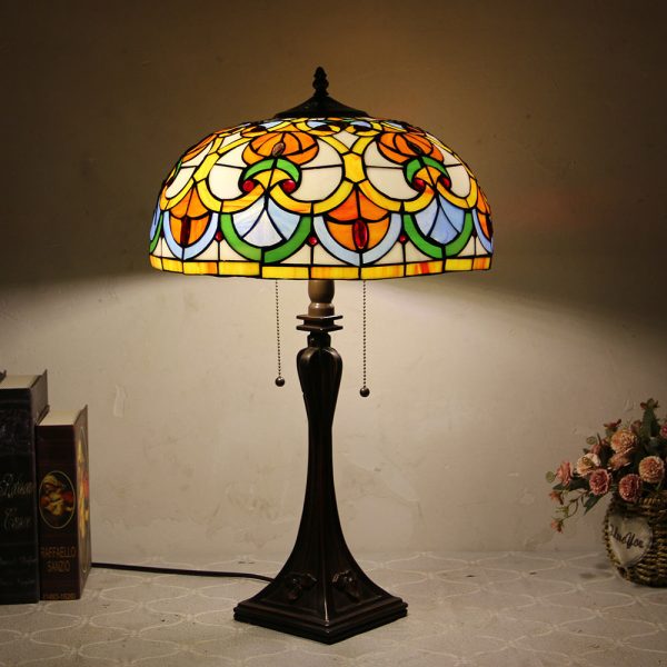 Tiffany Mediterranean Stained Glass Cone Pull Cord 2-Light Table Lamp - Image 20