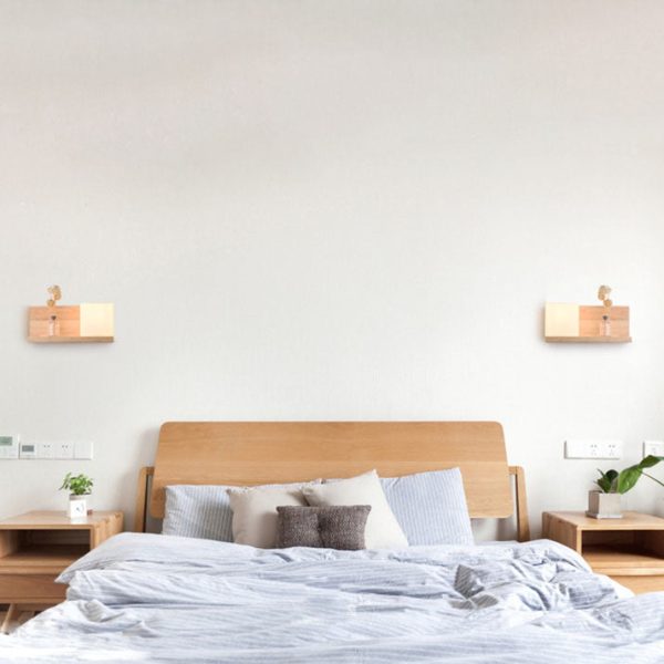 Japanese Minimalist Wood Square Glass 1-Light Wall Sconce Lamp - Image 3