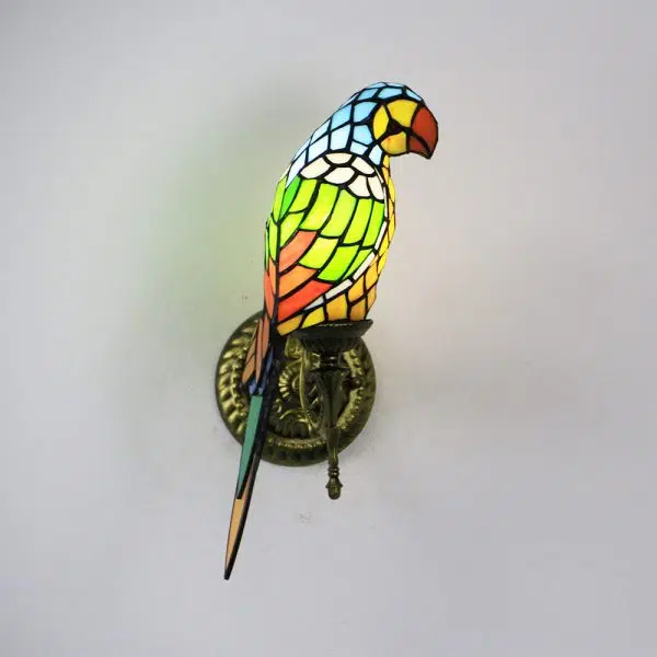 Tiffany Vintage Parrot Stained Glass 1-Light Wall Sconce Lamp - Image 14