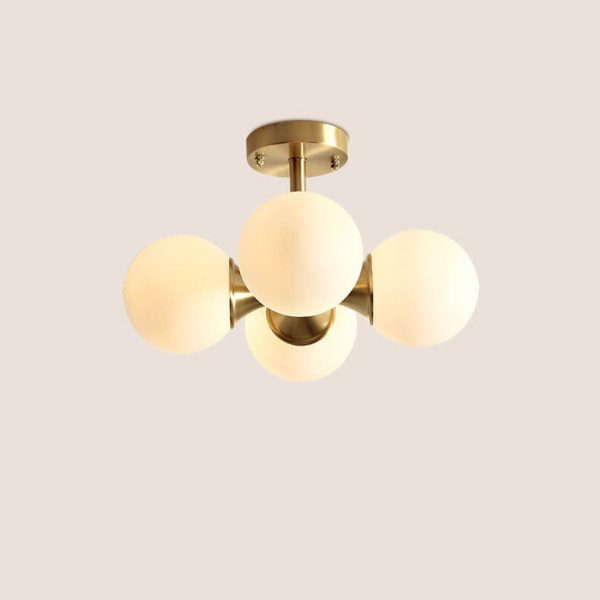 Modern Light Luxury Brass Glass Orb 4-Light Semi-Flush Mount Ceiling Light - Image 5