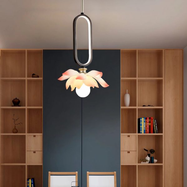 Creative Lotus Flowers Luminous Copper Oval Ring LED Modern Pendant Lights - Image 11