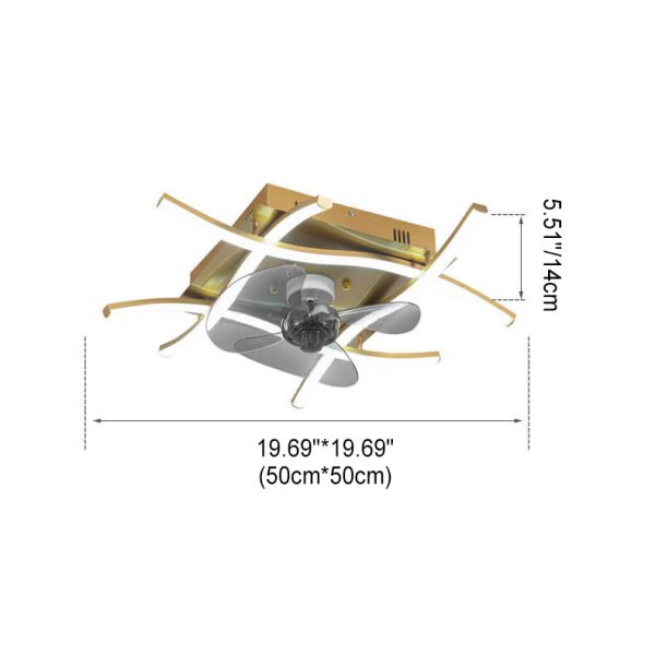 Modern Minimalist Square Aluminum Corrugated Inverter LED Flush Mount Ceiling Fan Light - Image 7