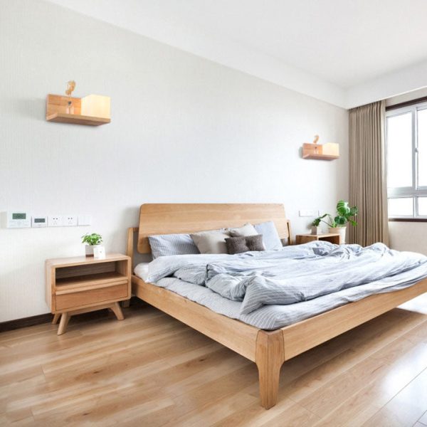 Japanese Minimalist Wood Square Glass 1-Light Wall Sconce Lamp - Image 4