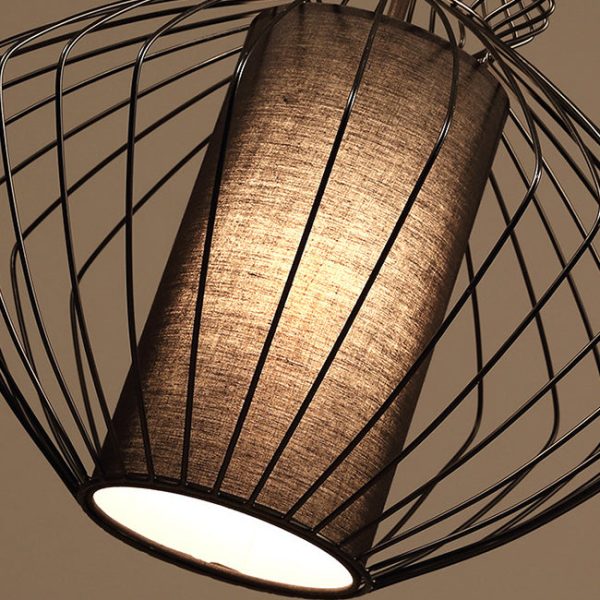 Contemporary Industrial Cage Iron Fabric 1-Light Pendant Light For Living Room - Image 10