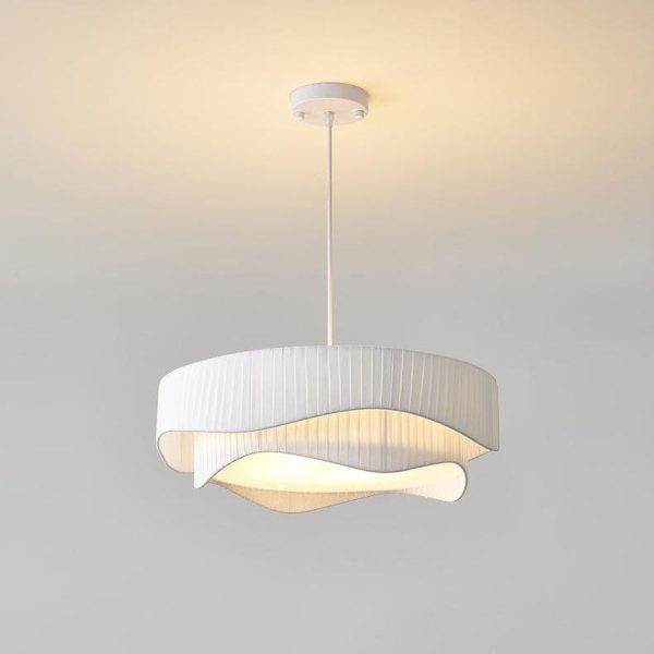 Contemporary Scandinavian Round Iron Acrylic Fabric 4/5 Light Pendant Light For Living Room - Image 36