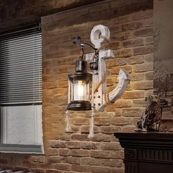Industrial Vintage Boat Anchor Solid Wooden 1-Light Wall Sconce Lamp - Image 2