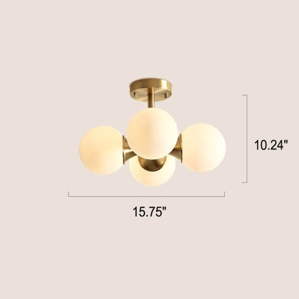 Modern Light Luxury Brass Glass Orb 4-Light Semi-Flush Mount Ceiling Light - Image 7
