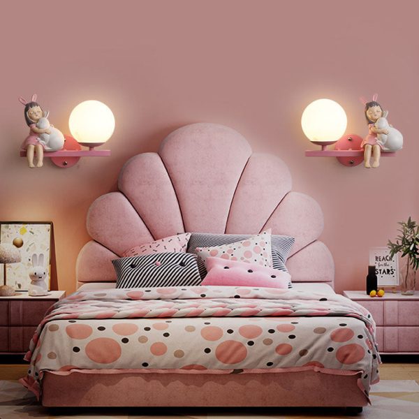 Contemporary Creative Kids Girls Unicorn Orb Resin Iron Glass 1-Light Wall Sconce Lamp For Bedroom - Image 3