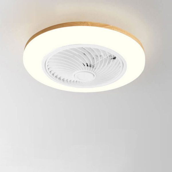 Modern Minimalist Wood Geometric LED Flush Mount Ceiling Fan Light - Image 6