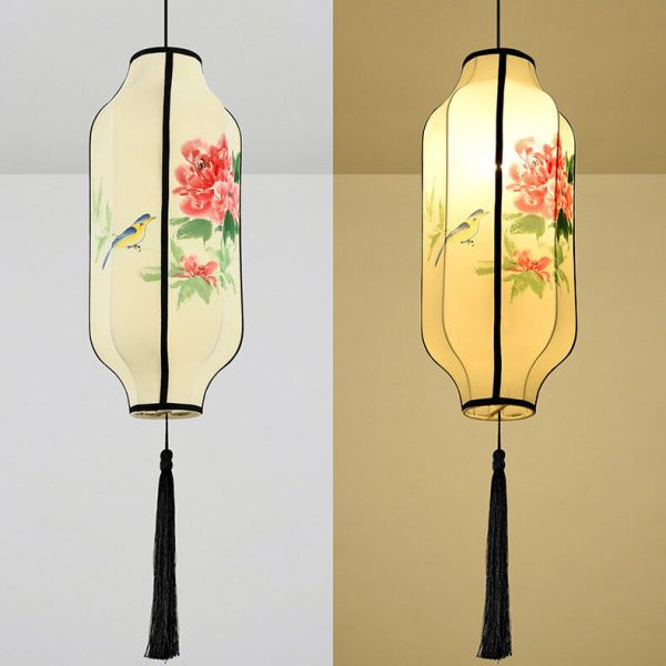 Oriental Antique Handmade Oval Lantern Fabric 1-Light Pendant Light - Image 32