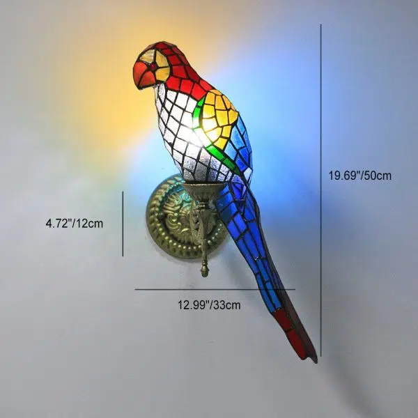 Tiffany Vintage Parrot Stained Glass 1-Light Wall Sconce Lamp - Image 6
