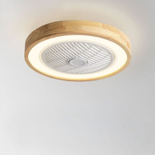 Modern Minimalist Wood Geometric LED Flush Mount Ceiling Fan Light - Image 7