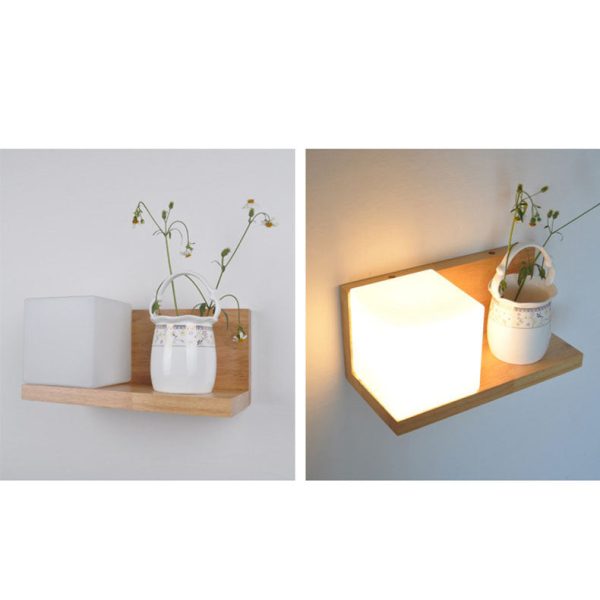 Japanese Minimalist Wood Square Glass 1-Light Wall Sconce Lamp - Image 11