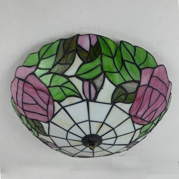 Traditional Tiffany Round Shell Bead Stained Glass 2-Light Flush Mount Ceiling Light For Hallway - Image 17