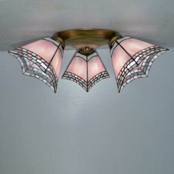 Tiffany Light Luxury Stained Glass Horn 3-Light Semi-Flush Mount Lighting - Image 16
