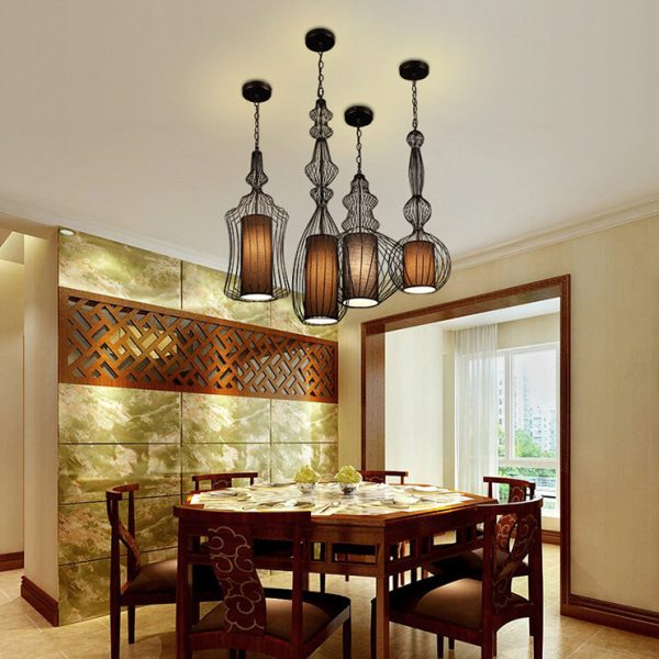 Contemporary Industrial Cage Iron Fabric 1-Light Pendant Light For Living Room - Image 14