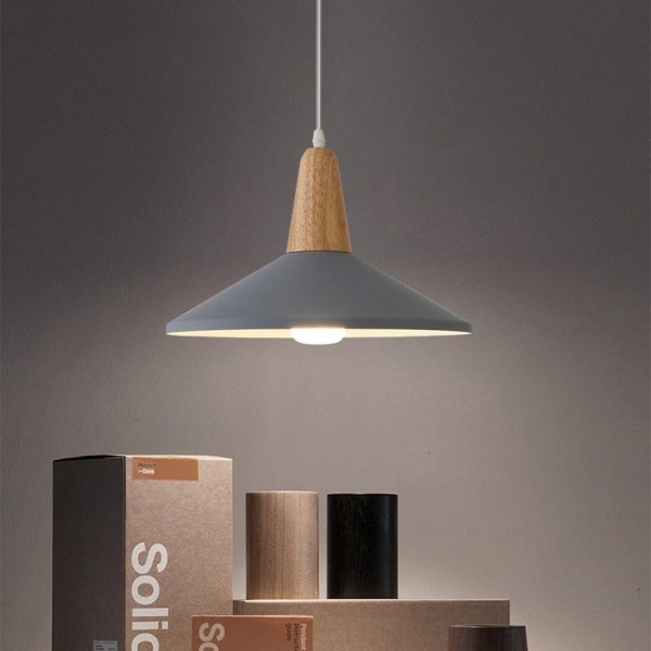 Nordic Minimalist Macaron Solid Color Aluminum Wood 1-Light Pendant Light - Image 3