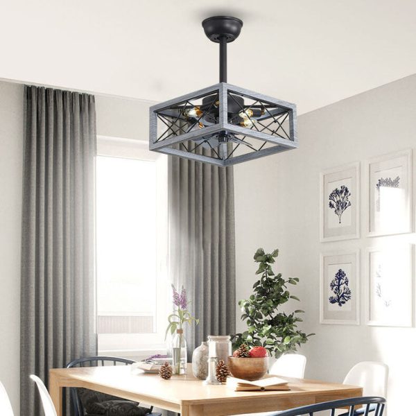 Industrial Minimalist Copper Iron Round Square 4-Light Semi-Flush Mount Ceiling Fan Light - Image 10