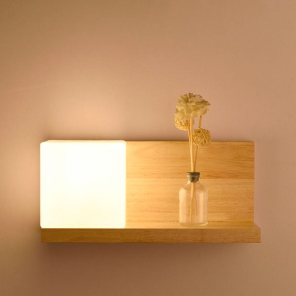 Japanese Minimalist Wood Square Glass 1-Light Wall Sconce Lamp - Image 7