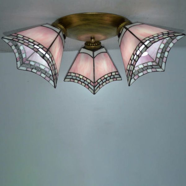 Tiffany Light Luxury Stained Glass Horn 3-Light Semi-Flush Mount Lighting - Image 17