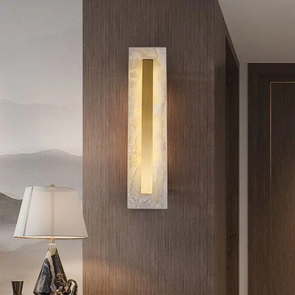 Light Luxury Brass Marble Oval Square LED Wall Sconce Lamp - Image 2