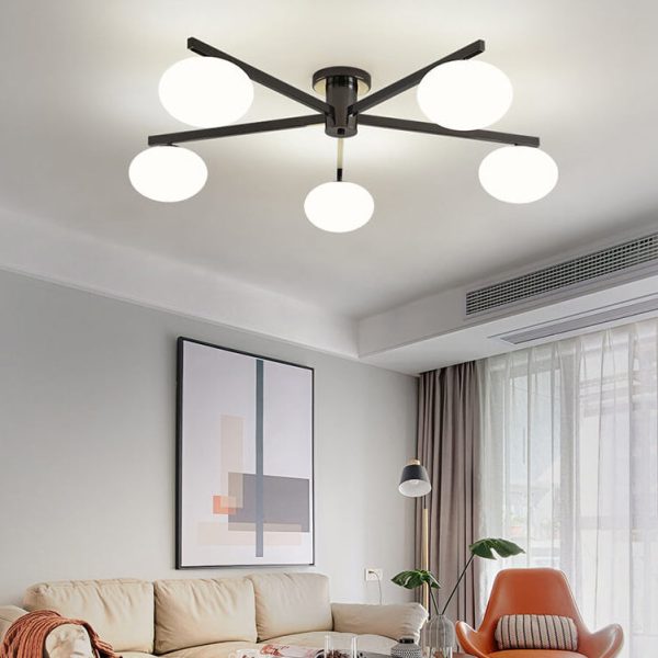 Nordic Light Luxury Glass Ball Iron Bracket 3/4/5 Light Semi- Flush Mount Ceiling Light - Image 4