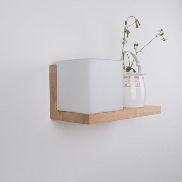 Japanese Minimalist Wood Square Glass 1-Light Wall Sconce Lamp - Image 16