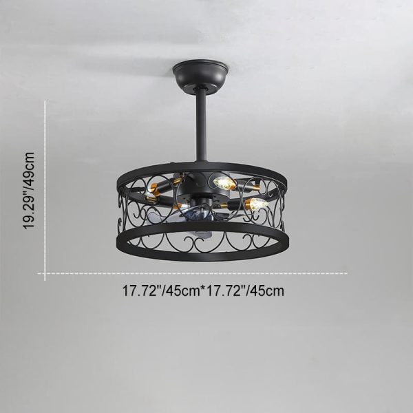 Industrial Minimalist Copper Iron Round Square 4-Light Semi-Flush Mount Ceiling Fan Light - Image 5