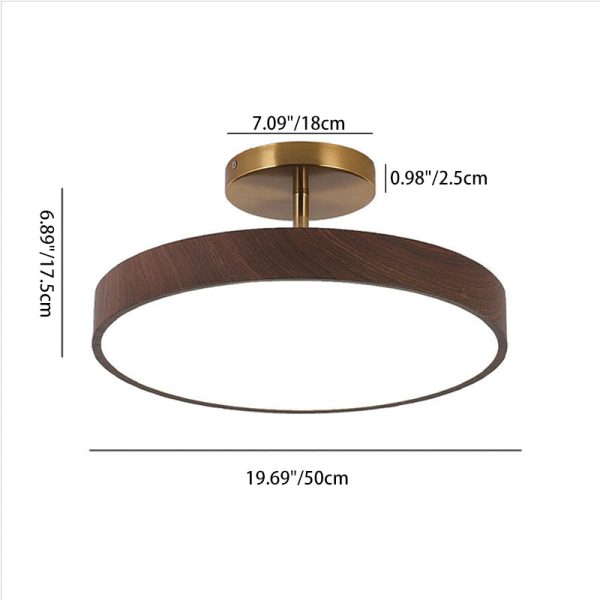 Japanese Wabi-sabi Minimalist Wood Grain Round LED Semi-Flush Mount Light - Image 8
