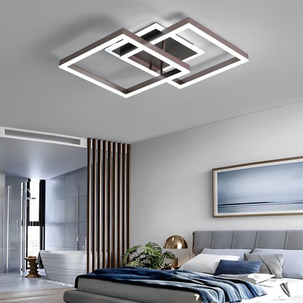 Square Overlapping LED Aluminum Brown Modern Ceiling Light Fixture - Image 2