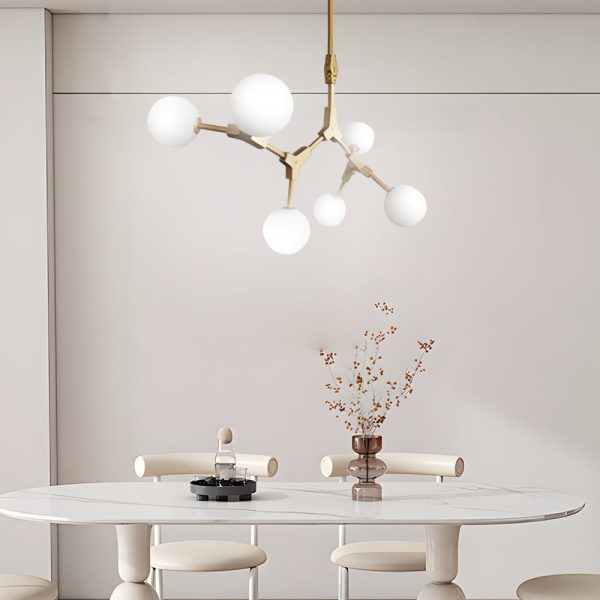 6/8-Light Gold Molecule Chandelier with White Glass Shades - Image 2