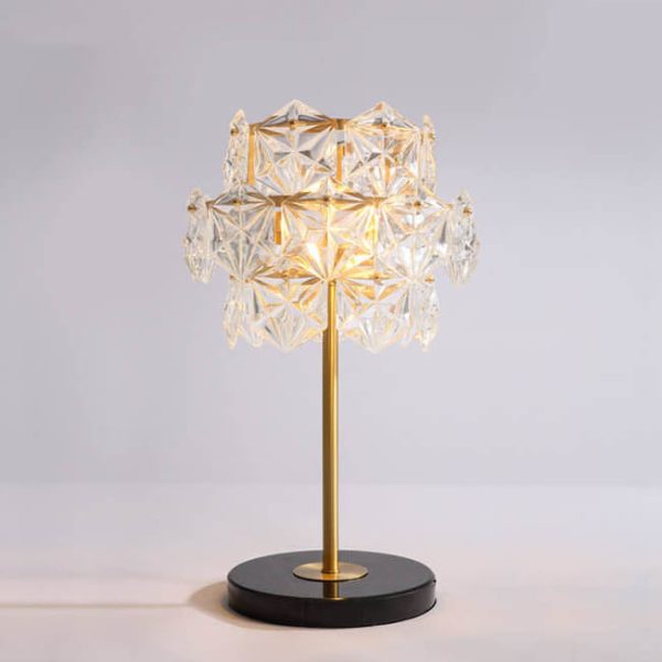 Modern Snowflake Glass Shade 2-Light Marble Base Table Lamp - Image 10