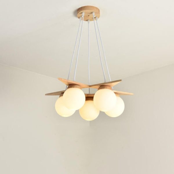 Modern Solid Wood Frosted Glass Ball 3/5 Light Chandelier - Image 11